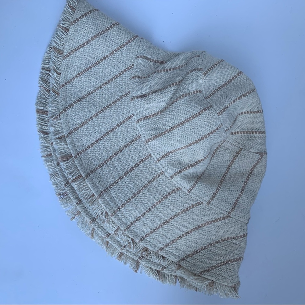 Target Cream and Tan Striped Fringed Bucket Hat